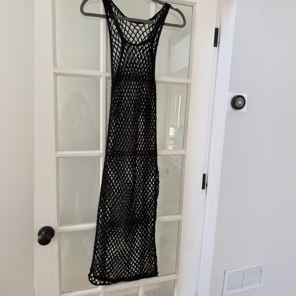 Black Mesh coverup Sleeveless midi Dress